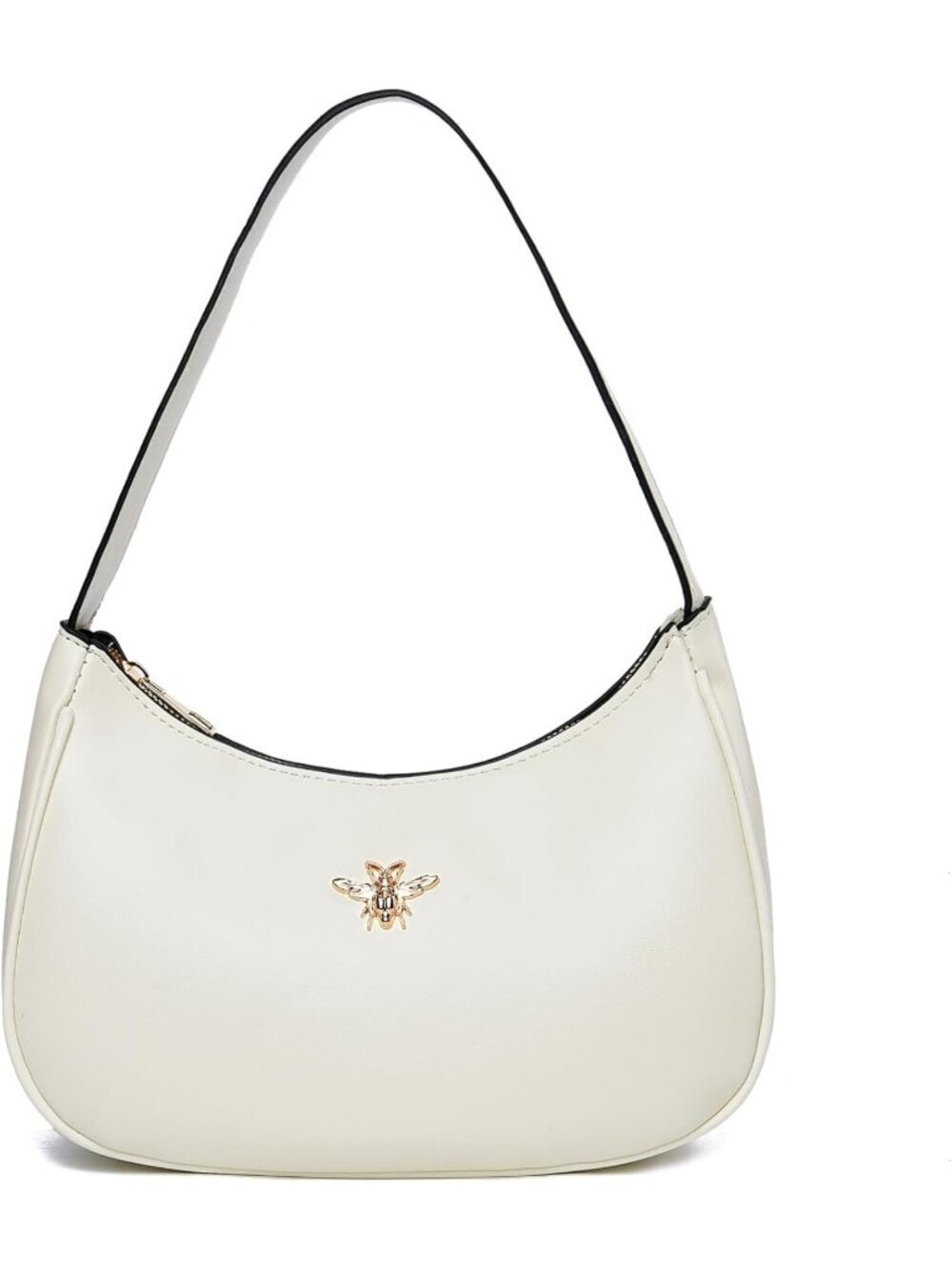 Women's White Leather Small Stylish Retro Zipper Classic Clutch Hobo Tote Bags
